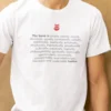 Typography quote about books being better printed in grey text with a small red owl icon on a white t-shirt | Smolt