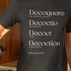 “Decoquere Decoctio Decoct Decoction” typography graphic with etymology references and “#kaapirocks” text printed on an asphalt grey t-shirt | Smolt
