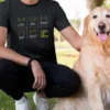 Dog ear expression chart graphic with humorous captions including “I run this house,” “Belly rubs now,” and “I am all ears” printed in yellow and white on a black t-shirt | Smolt