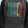 “Hunch The Hunch Tribe” colorful typography graphic printed on an asphalt grey cycling t-shirt | Smolt