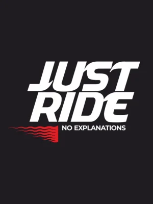 Design close-up of the Just Ride t-shirt in Black | Smolt
