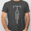 Minimal white line-art bicycle graphic printed on an asphalt grey cycling t-shirt